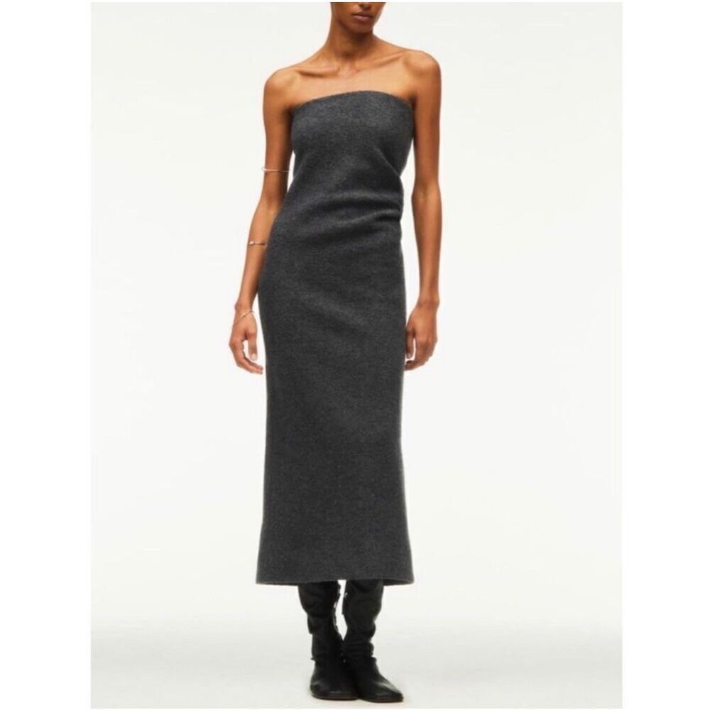 ZARA Gray Strapless Wool Limited Edition Tube Draped Maxi Dress Small